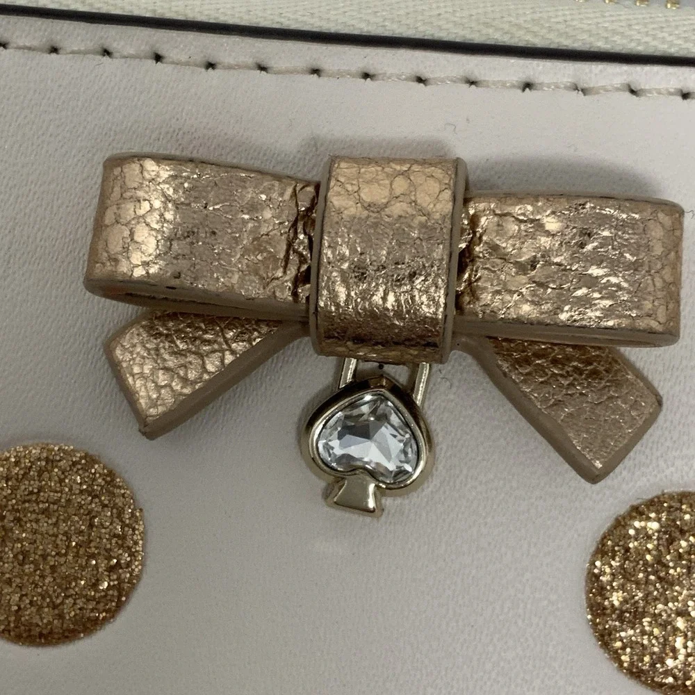 Kate Spade Zip Around Card Case Wallet Wrapping‎ Party Parchment Gold Polka Dot